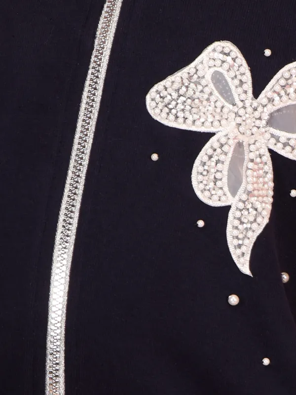 Cutecumber_Navy_Winter_Jacket_For_Girls'_Fleece_Fabric_Full_Sleeve_Stand_Collar_Neck_Track_Style_Rhinestone_Embellished_Bow_Full_Zip_Closure_Party_Casual_Outfit_for_Baby_Girls_&_Kids_Age_1-15_Yrs