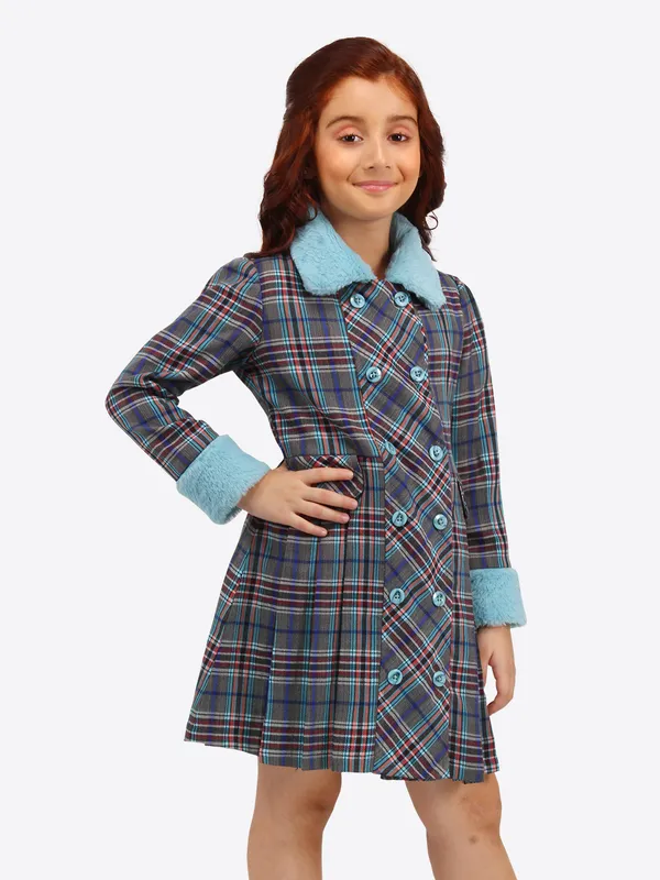 Cutecumber_Girls_Grey_Suede_Checkered_Jacket_Knee_Length_Dress_Set_with_Button_Closure_&_Handbag_�_Winter_Ensemble_for_Baby_Girls_&_Kids_Age_1�15_Years