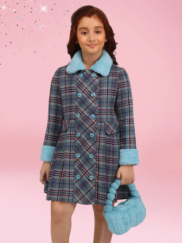Cutecumber_Girls_Grey_Suede_Checkered_Jacket_Knee_Length_Dress_Set_with_Button_Closure_&_Handbag_�_Winter_Ensemble_for_Baby_Girls_&_Kids_Age_1�15_Years