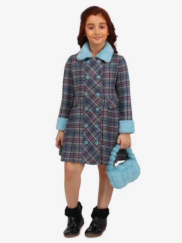 Cutecumber_Girls_Grey_Suede_Checkered_Jacket_Knee_Length_Dress_Set_with_Button_Closure_&_Handbag_�_Winter_Ensemble_for_Baby_Girls_&_Kids_Age_1�15_Years