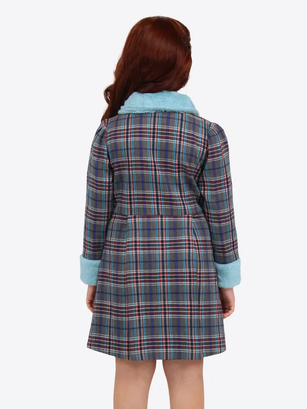 Cutecumber_Girls_Grey_Suede_Checkered_Jacket_Knee_Length_Dress_Set_with_Button_Closure_&_Handbag_�_Winter_Ensemble_for_Baby_Girls_&_Kids_Age_1�15_Years