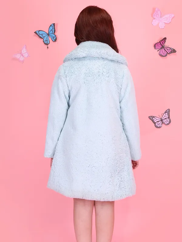 Cutecumber_Girls'_Winter_Party_Aqua_Knee-Length_Two_Piece_Long_Coat_A-Line_Dress_Printed_Suede_Fabric_Open_Front_Jacket_Lapel_Collar_Full_Sleeve_Plain_Cuff_Stylish_for_Baby_Girls_&_Kids_Age_1-15_Yrs