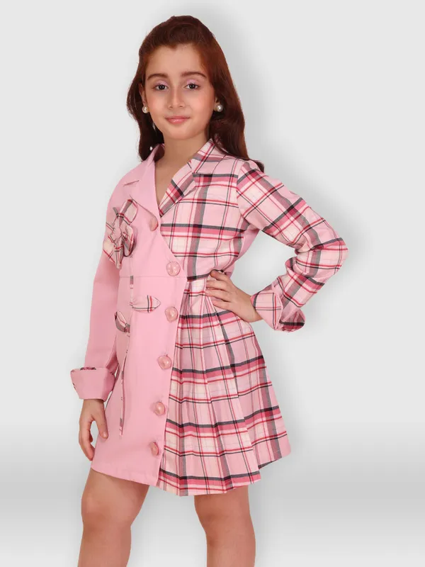 Cutecumber_Girls_Pink_Dual-Tone_Plaid_Knee_Length_Longline_Coat_Dress_with_Black_Buttons_�_Elegant_Winter_Outfit_for_Kids_&_Baby_Girls,_Birthday,_Festive_&_Casual_Occasions_(Age_1�15_Yrs)