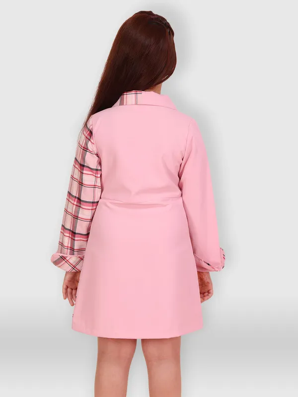 Cutecumber_Girls_Pink_Dual-Tone_Plaid_Knee_Length_Longline_Coat_Dress_with_Black_Buttons_�_Elegant_Winter_Outfit_for_Kids_&_Baby_Girls,_Birthday,_Festive_&_Casual_Occasions_(Age_1�15_Yrs)