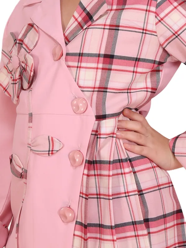 Cutecumber_Girls_Pink_Dual-Tone_Plaid_Knee_Length_Longline_Coat_Dress_with_Black_Buttons_�_Elegant_Winter_Outfit_for_Kids_&_Baby_Girls,_Birthday,_Festive_&_Casual_Occasions_(Age_1�15_Yrs)