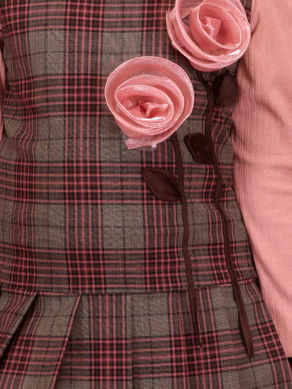 Cutecumber_Girls_Rust_Plaid_Check_Dress_with_Knit_Turtleneck_�_Zip-Back_Closure,_Pleated_Knee-Length_Skirt,_Long_Sleeves,_Premium_Polyester_Knit_Fabric_for_Baby_Girls_and_Kids_Ages_1�15