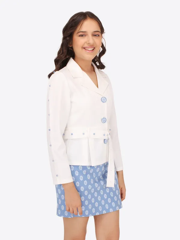 Cutecumber_Girls_Georgette_&_Twill_Combo_Set.Shirt_Style_Full_Sleeve_Peplum_Top_with_a_belt