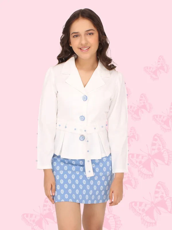 Cutecumber_Girls_Georgette_&_Twill_Combo_Set.Shirt_Style_Full_Sleeve_Peplum_Top_with_a_belt