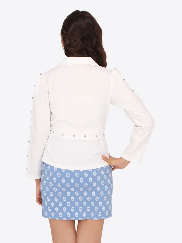 Cutecumber_Girls_Georgette_&_Twill_Combo_Set.Shirt_Style_Full_Sleeve_Peplum_Top_with_a_belt