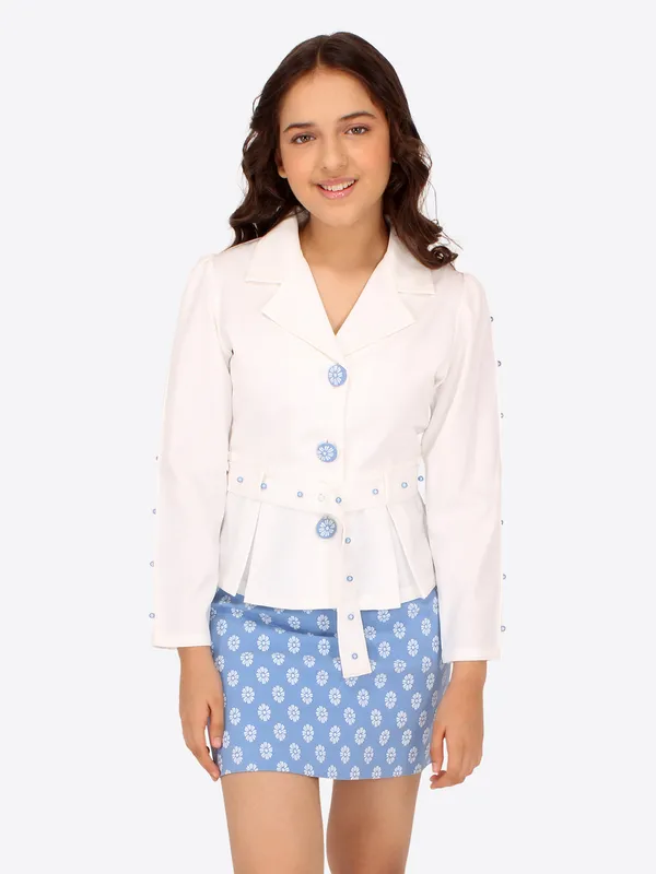 Cutecumber_Girls_Georgette_&_Twill_Combo_Set.Shirt_Style_Full_Sleeve_Peplum_Top_with_a_belt