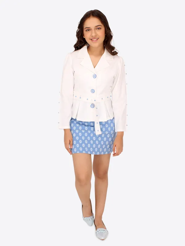 Cutecumber_Girls_Georgette_&_Twill_Combo_Set.Shirt_Style_Full_Sleeve_Peplum_Top_with_a_belt