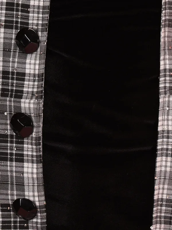 Cutecumber_Black_Winter_Dress_Set_for_Girl's_White_Plaid_Lapel_Collar_Full_Sleeve_Knee-Length_A-Line_Warm_Chenille_Fabric_Long_Coat_Fancy_Casual_Party_Outfit_for_Baby_Girls_&_Kids_Age_1-15_Yrs