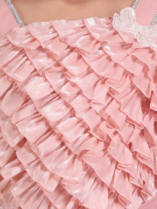 Cutecumber_Girls_Peach_Ruffle_Applique_Co_Ord_Set_Sleeveless_Designer_Top_Wide_Leg_Cargo_Pants_Stylish_Party_Trendy_Festive_Outfit_Lightweight_Comfortable_Kids_Clothing_Set_For_Girls_Age_1-15_Yrs
