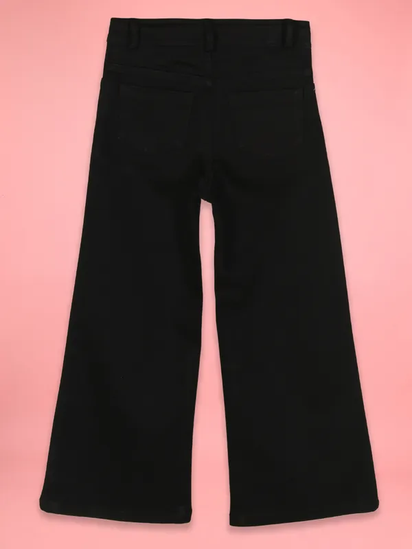 Cutecumber_Black_Wide_Leg_Jeans_for_Girls'_Cotton_Rich_Denim_High_Waist_Baggy_Fit_Full_Length_Trouser_Kuromi_Embellished_Print_Front_Button_Closure_Casual_Wear_for_Baby_Girls_&_Kids_Age_1-15_Yrs