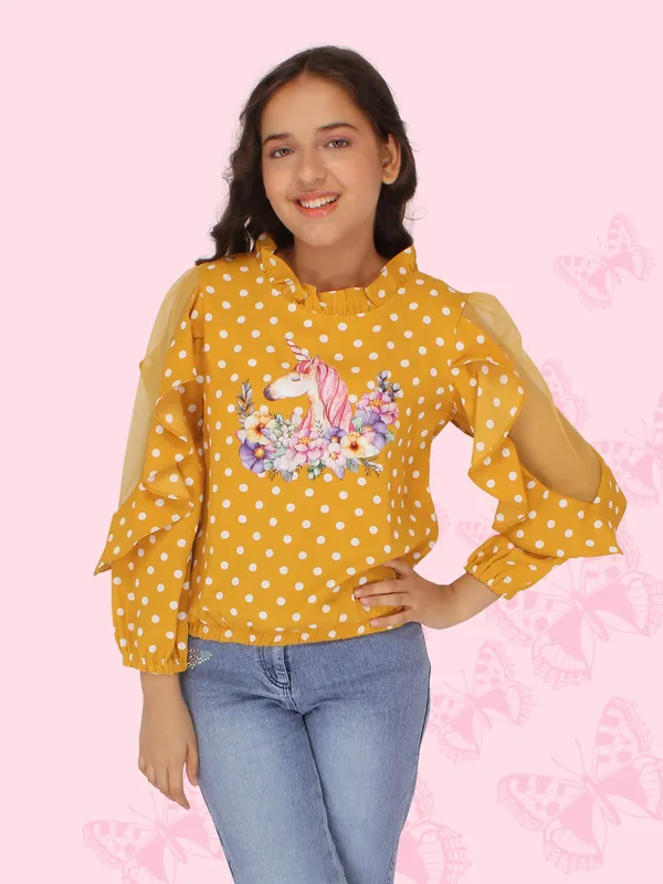 Cutecumber_Girls_Georgette_Polka_dot_Printed_Full_Sleeves_Top_Yellow