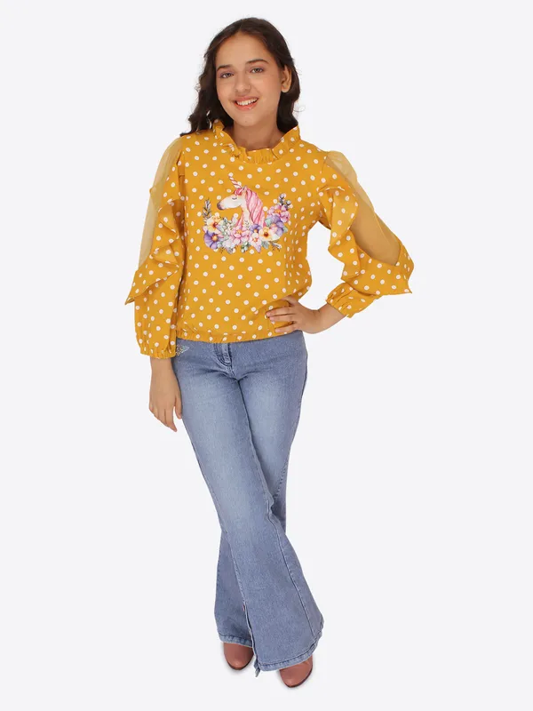 Cutecumber_Girls_Georgette_Polka_dot_Printed_Full_Sleeves_Top_Yellow
