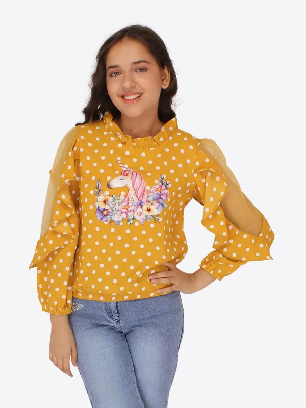 Cutecumber_Girls_Georgette_Polka_dot_Printed_Full_Sleeves_Top_Yellow