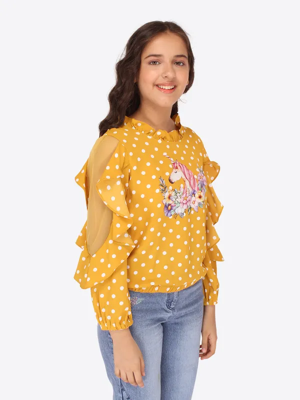 Cutecumber_Girls_Georgette_Polka_dot_Printed_Full_Sleeves_Top_Yellow