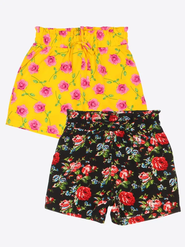 Cutecumber_Girls_Polyester_Shorts_-_Striped_&_Floral_Print,_Drawstring_Closure,_No_Pocket_-_Comfortable_Summer_Wear_for_Ages_1-15_(Pack_of_2)