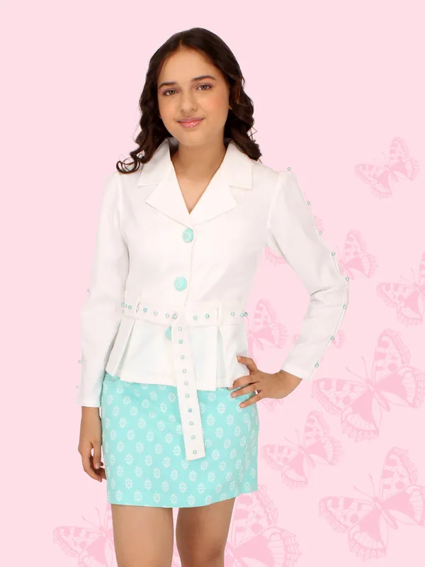 Cutecumber_Girls_Georgette_&_Twill_Combo_Set.Shirt_Style_Full_Sleeve_Peplum_Top_with_a_belt