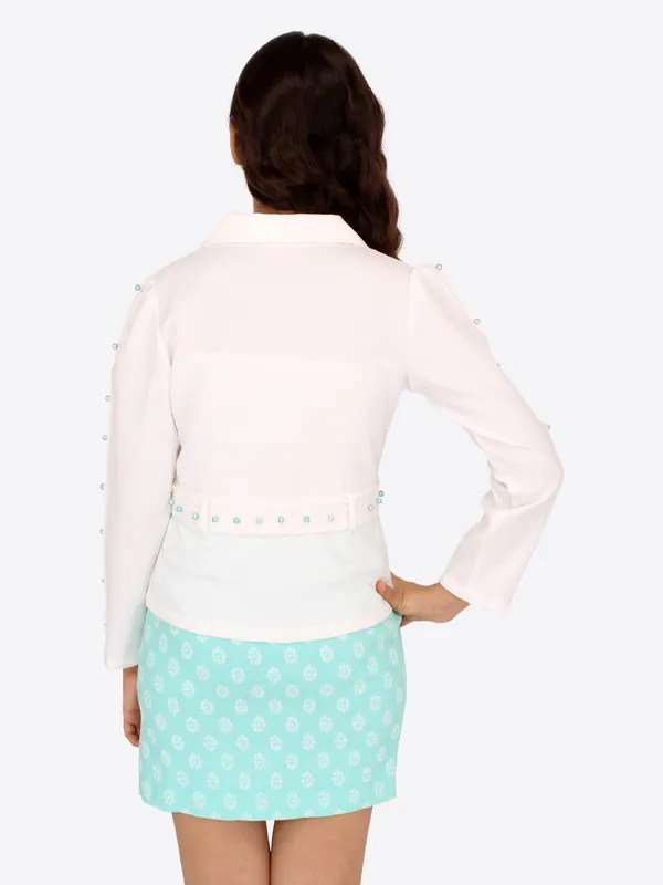 Cutecumber_Girls_Georgette_&_Twill_Combo_Set.Shirt_Style_Full_Sleeve_Peplum_Top_with_a_belt