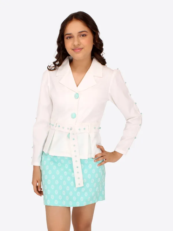 Cutecumber_Girls_Georgette_&_Twill_Combo_Set.Shirt_Style_Full_Sleeve_Peplum_Top_with_a_belt