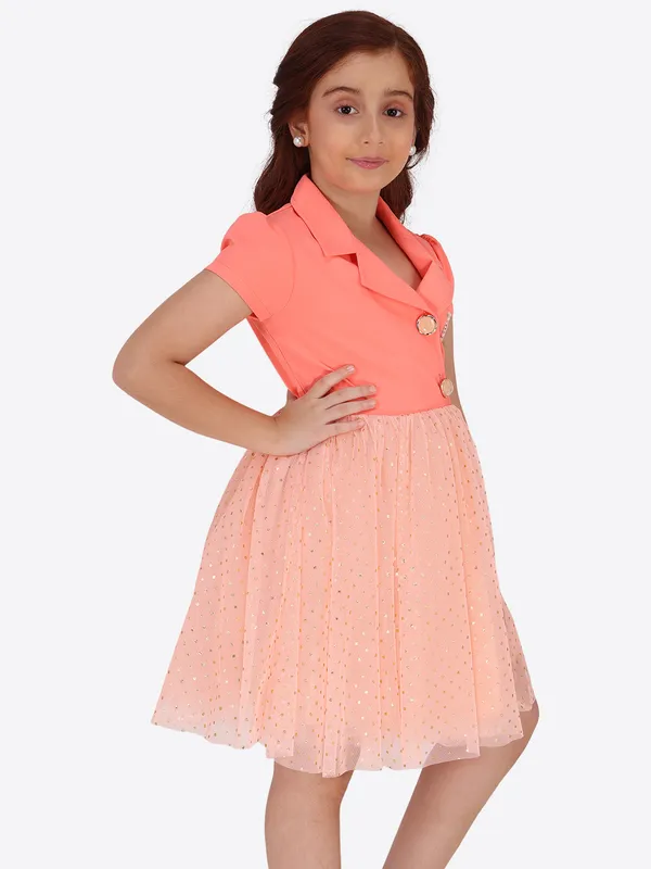 Cutecumber_Girls_Knit_&_Net_Party_Dress_Peach_Short-Sleeve_Collared_Bodice_with_Tulle_Polka-Dot_Skirt_Birthday_Party_Festive_Outfit_&_Special_Occasion_Gift_Set_for_Girls_&_Baby_Girls_Age_1-15_Years