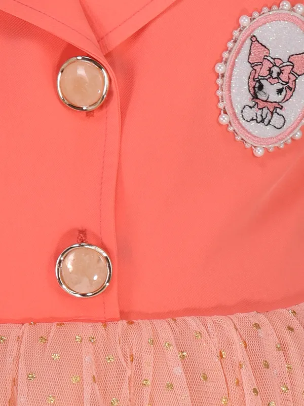 Cutecumber_Girls_Knit_&_Net_Party_Dress_Peach_Short-Sleeve_Collared_Bodice_with_Tulle_Polka-Dot_Skirt_Birthday_Party_Festive_Outfit_&_Special_Occasion_Gift_Set_for_Girls_&_Baby_Girls_Age_1-15_Years