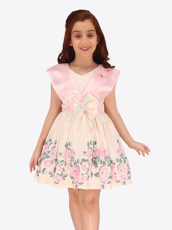 Cream_Polyester_Flared_Sleeveless_Regular_Partywear_Dress_For_Girls