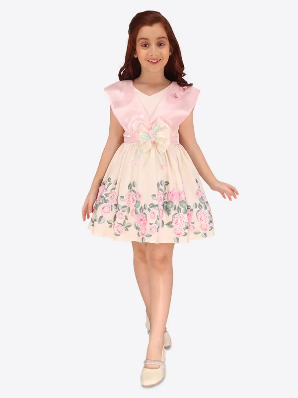 Cream_Polyester_Flared_Sleeveless_Regular_Partywear_Dress_For_Girls