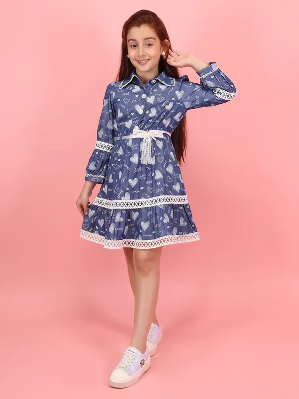 Cutecumber_Girls_Blue_Denim_Dress_�_Printed_Fabric,_White_Lace_Trim,_Shirt_Collar,_Cinched_Waistline,_Casual_for_Baby_Girls_Kids_Age_1-15_Years,_Designer_Denim_Outfit_Fashion