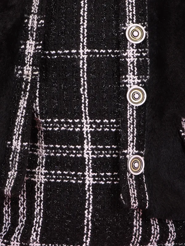 Cutecumber_Girls'_Black_Checkered_Sequin_Knee_Length_Dress_Winter_Party_Outfit_Textured_Sequin_Fabric_Fancy_Button_Detail_and_Straight_Silhouette_Occasional_Wear_for_Baby_Girls_&_Kids_Age_1-15_Yrs