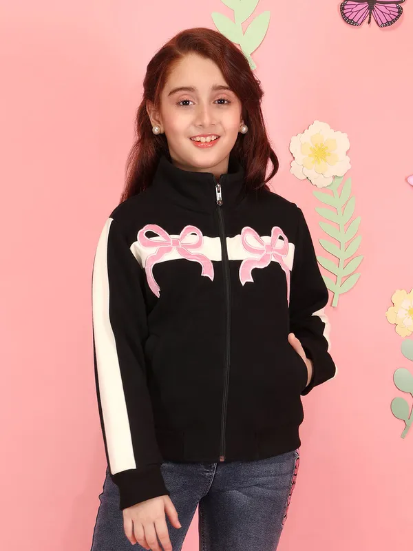 Cutecumber_Girls'_Black_Winter_Jacket_with_Front_Pockets_Fleece_Fabric_Mock_Neck_Full_Sleeve_Track_Style_Embellished_Print_Full_Zip_Closure_Fancy_Casual_Outfit_for_Baby_Girls_&_Kids_Age_1-15_Yrs