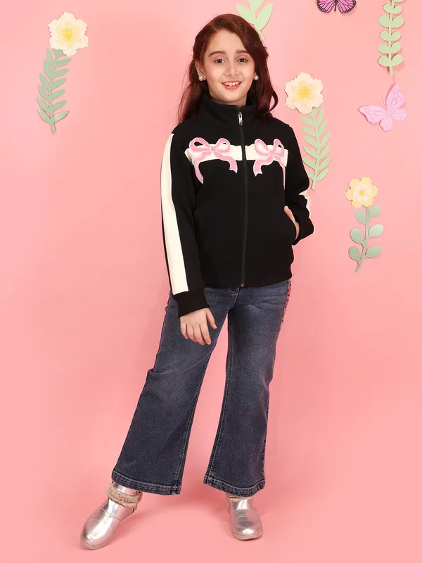 Cutecumber_Girls'_Black_Winter_Jacket_with_Front_Pockets_Fleece_Fabric_Mock_Neck_Full_Sleeve_Track_Style_Embellished_Print_Full_Zip_Closure_Fancy_Casual_Outfit_for_Baby_Girls_&_Kids_Age_1-15_Yrs