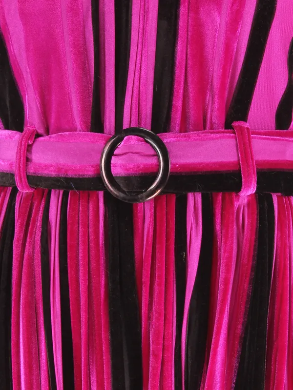 Cutecumber_Girls_Chenille_and_Fur_Fabric_with_Satin_Lining_Winter_Striped_Printed_Fuchsia_Dress_with_A_Belt_and_Bag.CC6866D-FUCHSIA