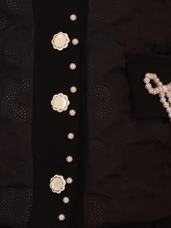 Cutecumber_Winter_Clothing_Set_For_Girls_Black_Pearl_Embellished_Collar_Neck,_Full_Sleeve_Pleated_Skirt_Suit_Quilted_Bomber_Fabric_Fancy_Button_Closure_Party_Outfit_For_Baby_Girls_&_Kids_Age_1-15_Yrs