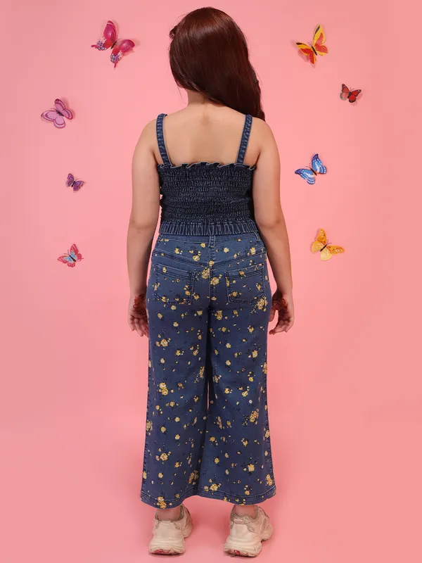 Cutecumber_Girls_Blue_Denim_Top_&_Wide_Leg_Trouser_Clothing_Set_with_Floral_Print,_Sleeveless_Strap_Top_Button_Closure_Pocket_Design_Trendy_Party_Outfit_Co-Ord_Set_For_Baby_Girls_&_Kids_Age_1-15_Yrs