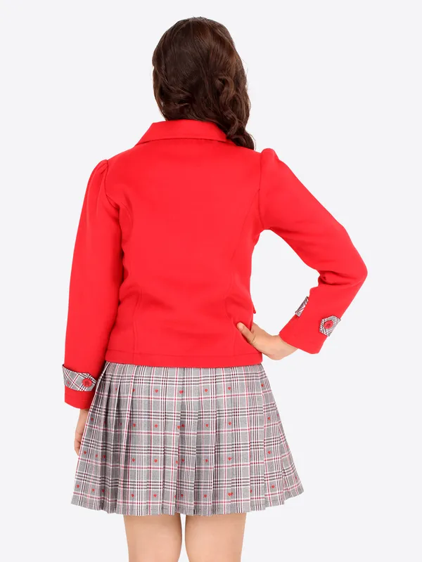 Cutecumber_Girls_Fleece_&_Check_Fabric_Checkered_Clothing_Set.Full_Sleeves_Collared_Neck_Coat_with_Box_Pleated_Skirt.CC7761AB-RED-44