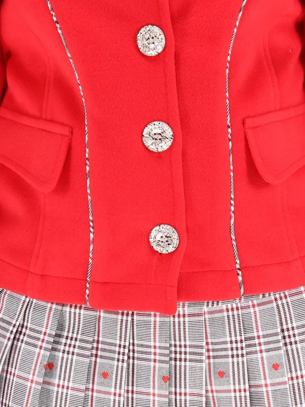 Cutecumber_Girls_Fleece_&_Check_Fabric_Checkered_Clothing_Set.Full_Sleeves_Collared_Neck_Coat_with_Box_Pleated_Skirt.CC7761AB-RED-44