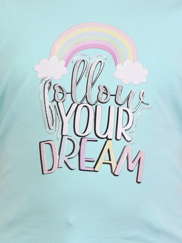 Cutecumber_Girls_Aqua_Rainbow_Printed_T-Shirt_Top_with_Round_Neck,_Short_Sleeves,_Pull-On_Closure,_Trendy_Casual_&_Party_Outfit_Knit_Fabric_Top_Summer_Baby_Girls_&_Kids_Age_1-15_Yrs