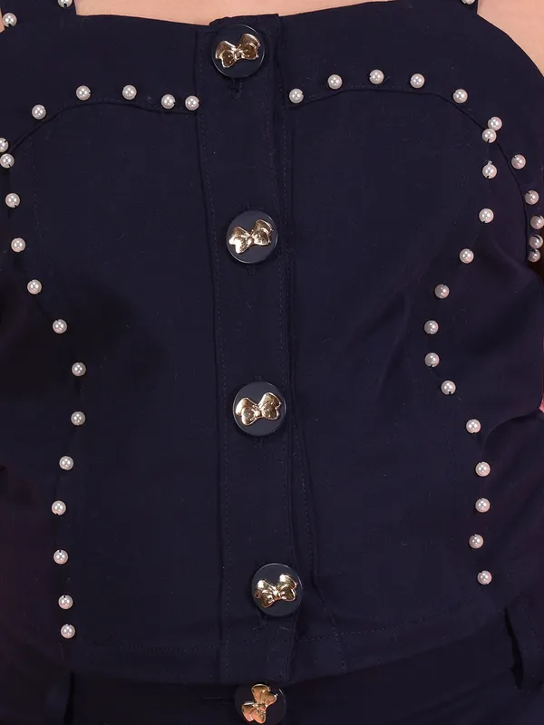 Cutecumber_Girls_Navy_Designer_Co_Ord_Set_Studded_Strap_Top_Wide_Leg_Pants_Floral_Applique_Trendy_Party_Stylish_Casual_Outfit_Comfortable_Kids_Fashion_Clothing_Set_For_Girls_Age_1-15_Yrs