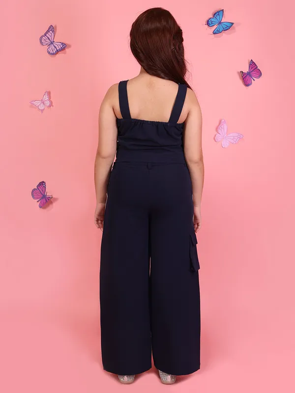 Cutecumber_Girls_Navy_Designer_Co_Ord_Set_Studded_Strap_Top_Wide_Leg_Pants_Floral_Applique_Trendy_Party_Stylish_Casual_Outfit_Comfortable_Kids_Fashion_Clothing_Set_For_Girls_Age_1-15_Yrs