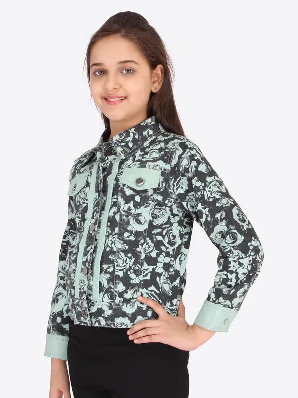 Cutecumber_Girls_Denim_Floral_Printed_Green_Jacket._CC5266A-GREEN-44