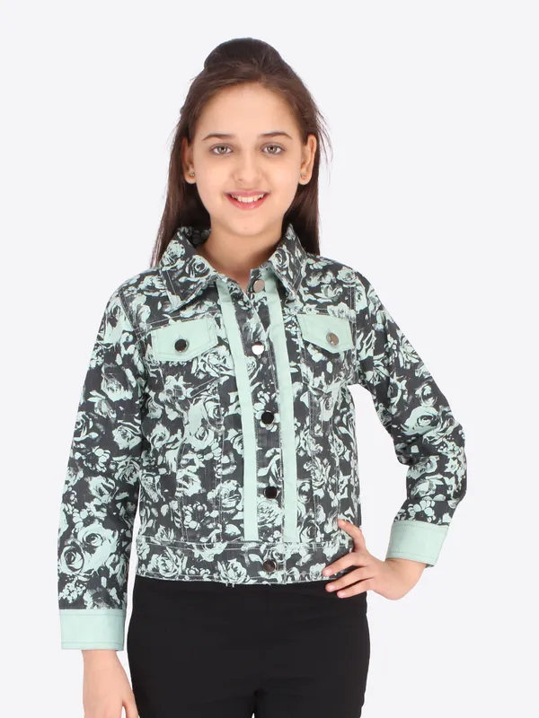 Cutecumber_Girls_Denim_Floral_Printed_Green_Jacket._CC5266A-GREEN-44