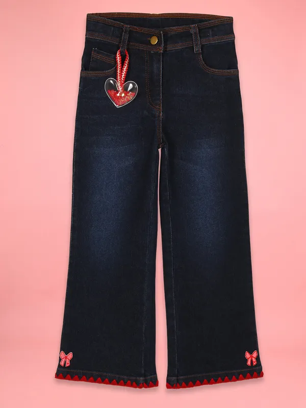 Cutecumber_Navy_Wide_Leg_Jeans_for_Girls'_Cotton_Rich_Denim_High_Waist_Flared_Fit_Full_Length_Trouser_Embellished_Cartoon_Print_Front_Zipper_Closure_Casual_Wear_for_Baby_Girls_&_Kids_Age_1-15_Yrs