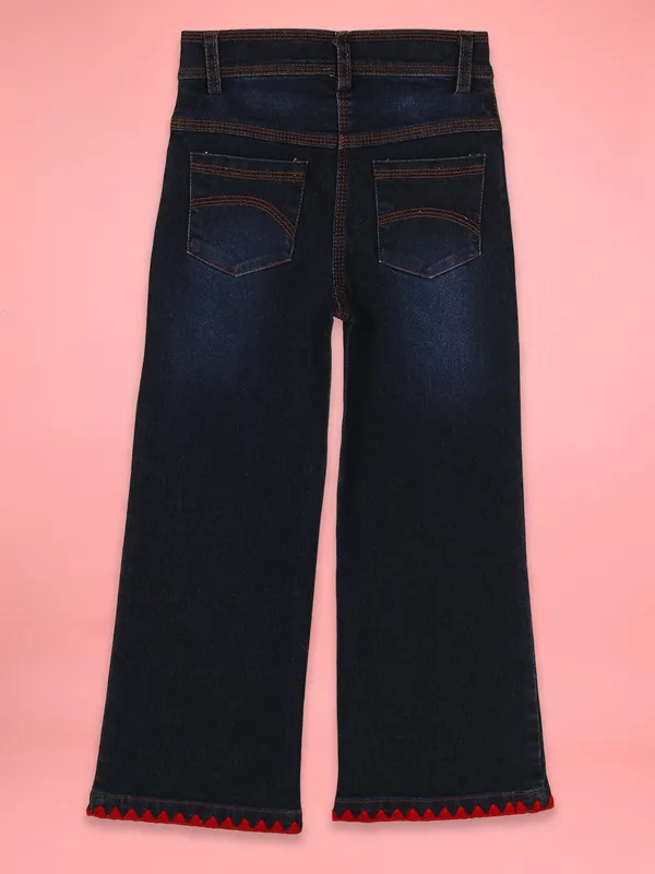 Cutecumber_Navy_Wide_Leg_Jeans_for_Girls'_Cotton_Rich_Denim_High_Waist_Flared_Fit_Full_Length_Trouser_Embellished_Cartoon_Print_Front_Zipper_Closure_Casual_Wear_for_Baby_Girls_&_Kids_Age_1-15_Yrs