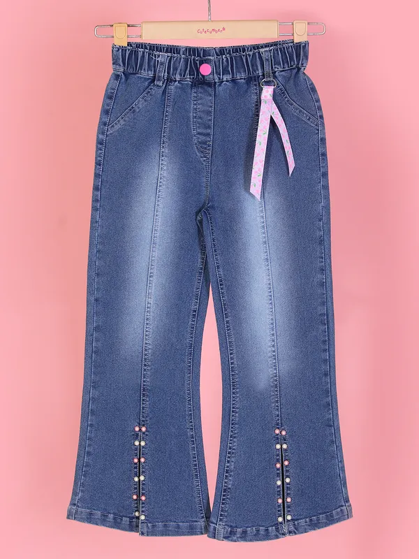 Cutecumber_Girls_Blue_Denim_Flared_Jeans_Elastic_Waist_Floral_Applique_Patch_Wide_Leg_Stylish_Trendy_Kids_Fashion_Comfortable_Bottomwear_Baby_Girls_&_Kids_Age_1-9_Yrs