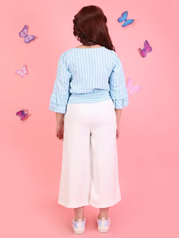 Cutecumber_Girls_Blue_Striped_Co_Ord_Set_Wrap_Top_Floral_Applique_Tie_Waist_Wide_Leg_Culotte_Pants_Stylish_Party_Summer_Trend_Fashion_Kids_Comfortable_Clothing_For_Girls_Age_1-15_Yrs