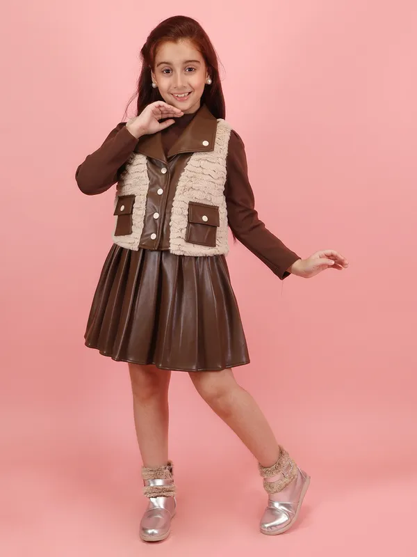 Cutecumber_Girls_Brown_Leatherette_Vest_Clothing_Set_with_Jacket_Fur_Trim_and_Knit_Back_Button_Closure,_Sleeveless_Layering_Piece_for_Baby_Girls_and_Kids_Ages_1�15_Years_Trendy_Western_Design