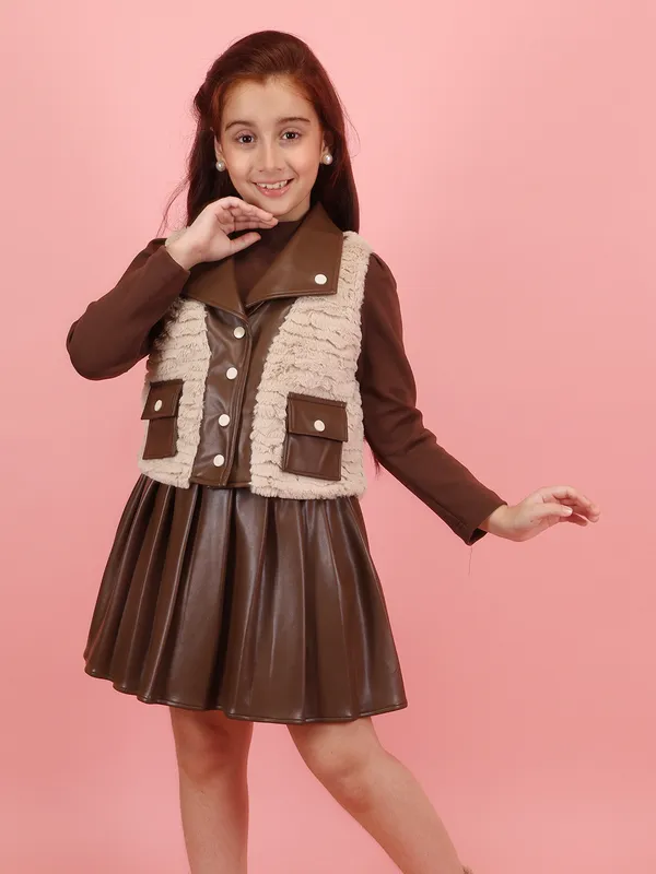 Cutecumber_Girls_Brown_Leatherette_Vest_Clothing_Set_with_Jacket_Fur_Trim_and_Knit_Back_Button_Closure,_Sleeveless_Layering_Piece_for_Baby_Girls_and_Kids_Ages_1�15_Years_Trendy_Western_Design